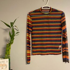 UNIF Rainbow Striped Mesh Sheer Top